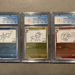 YU NAGABA Eeveelutions Promo Set CGC *PERFECT 10* Subgrades Flareon Vaporeon Jolteon Japanese Pokémon 063/SV-P 064/SV-P 065/SV-P Pokemon Slab BGS PSA