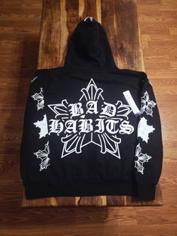 Reason Brand Men's "Bad Habits" Black Graphic Pullover Hoodie. Size Medium