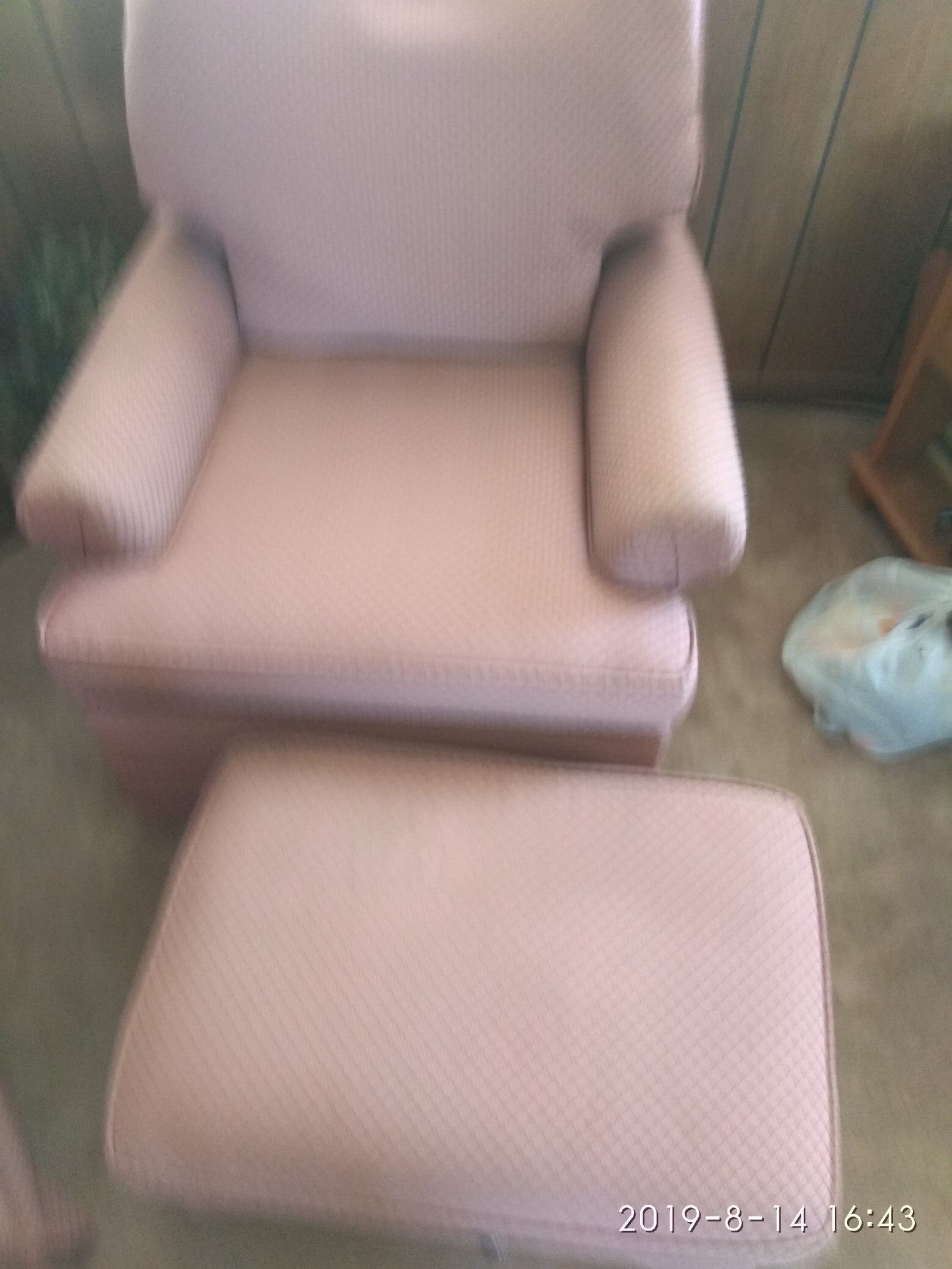 2 PINK ARM CHAIRS W FOOTSTOOLS