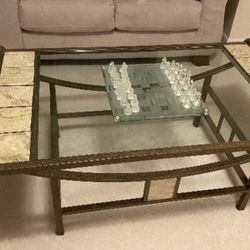 Glass top vintage coffe table glass and metal