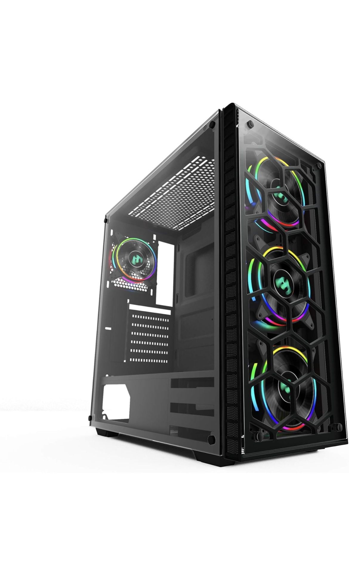 MUSETEX 903-S4 ATX Mid Tower Gaming Computer Case Tempered Glass, Computer Gaming Case Window Desktop/PC Including 4X 120mm Case Fan