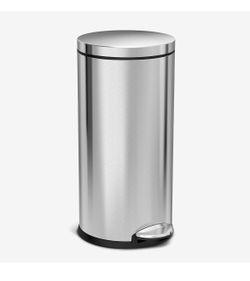 30 Liter / 8 Gallon Round Step Trash Can, Brushed Stainless Steel,15.1 x 12.4 x 25.6 inches