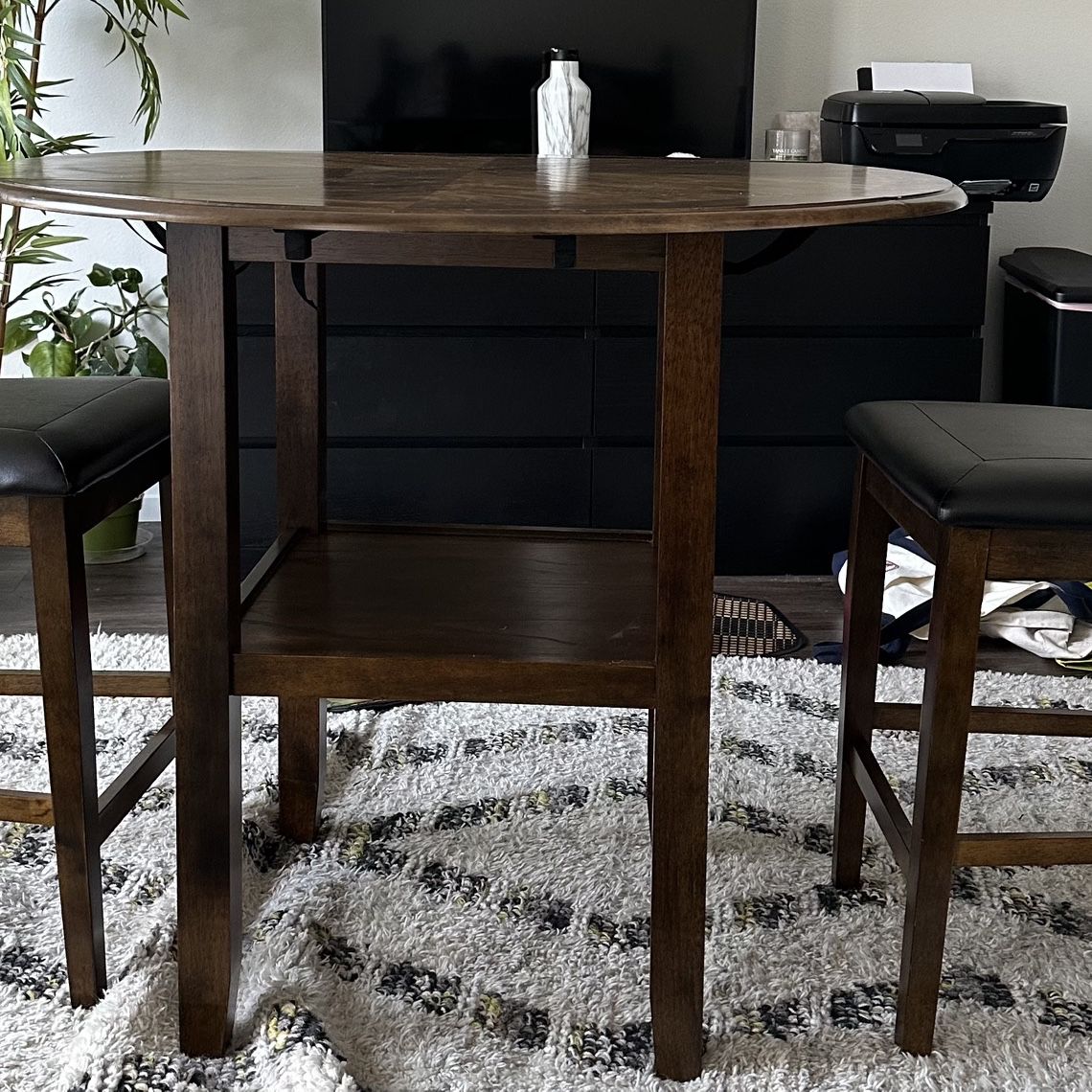 Used New Classic Furniture Gia Drop Leaf Dining Table with Two Chairs, 42-Inch, Brown
