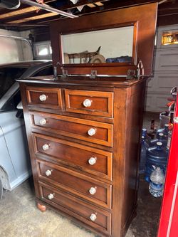 Tall Wood Dresser with Flip-Up Mirror