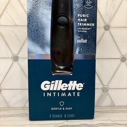 Gillette Intimate body hair trimmer has SkinFirst technology for a gentle shave.  Unopened package