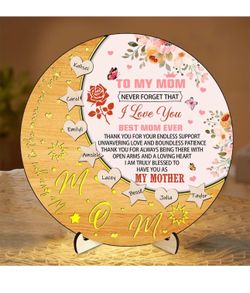 New DIY To My Mom Led Moon Sign Lamp with 20 Small Wood Piece Funny Mother Wooden Sign We Love You To The Moon And Back Plaque Decor Gifts For Mum Fro