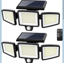 Tuffenough Solar Outdoor Lights 2500LM 210 LED Security Lights with Remote Control,3 Heads Motion Sensor Lights, IP65 Waterproof,270° Wide Angle Flood