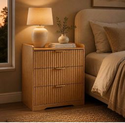 Brand new in the box - 3 Drawer Dresser, 23.62" W Compact Chest of Drawers, Fluted Wood Storage Cabinet with Natural Oak Finish and Metal Handles for 
