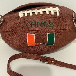 Miami Hurricanes embroidered U logo & Canes football shaped purse