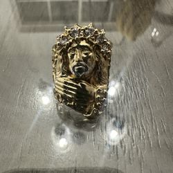Solid 10k Two-Tone Gold Jesus Head Ring Size 8 Beautiful 