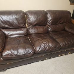 Brown Faux Leather Couch, Chair And Ottoman Set