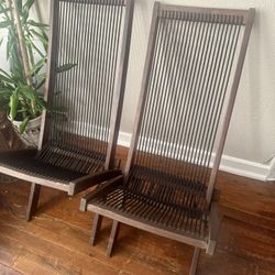 IKEA Rope Lounge Chairs – Matching Pair – Wood & Cord – Discontinued 