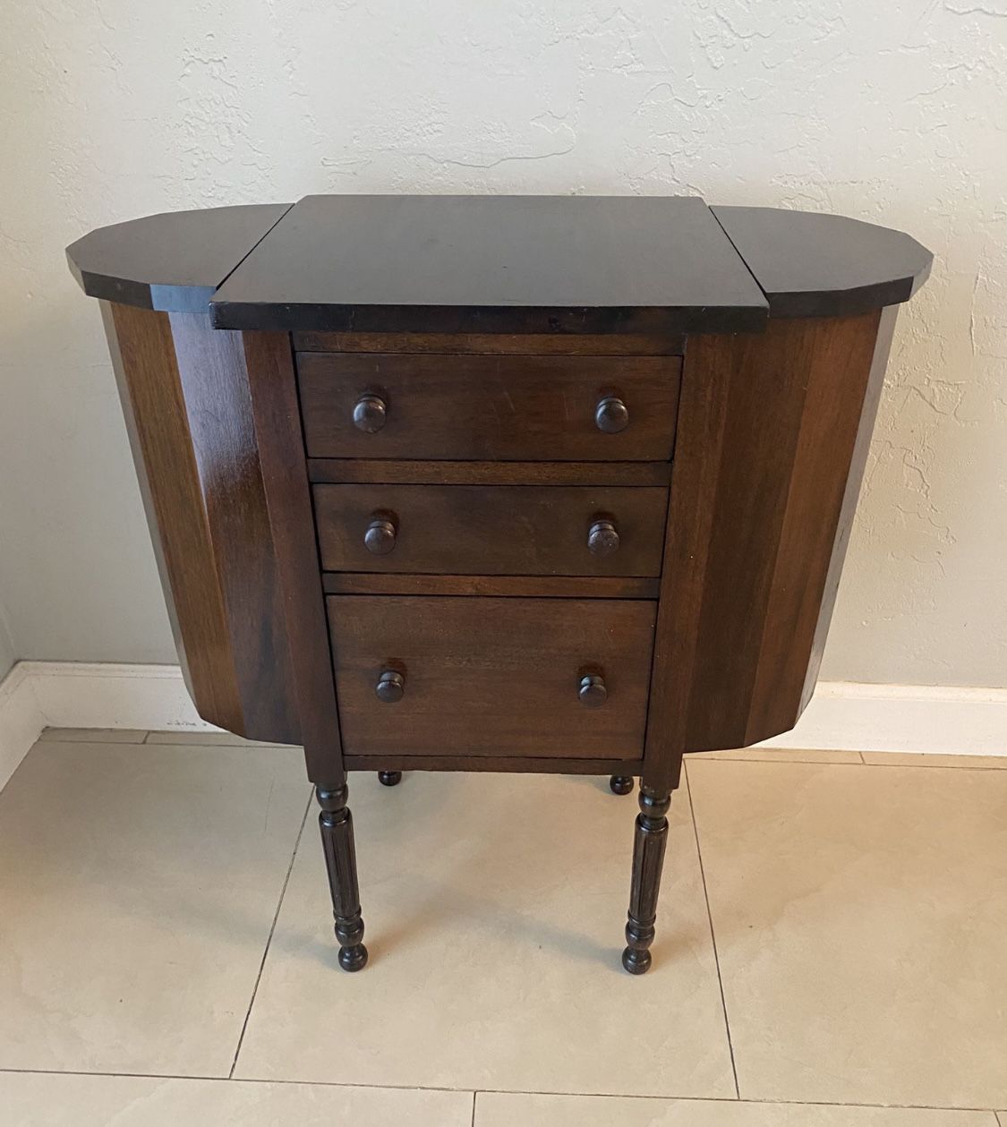 Antique Wood Sewing Table Accent Cabinet