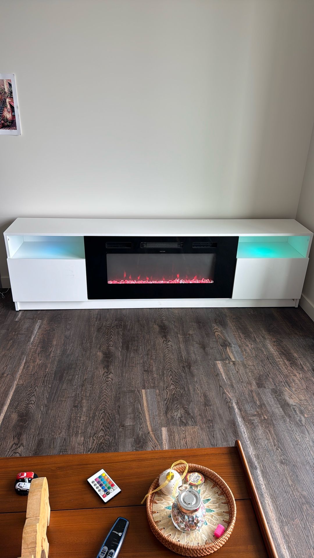 TV Stand Up To 90” With Electric Fireplace Included