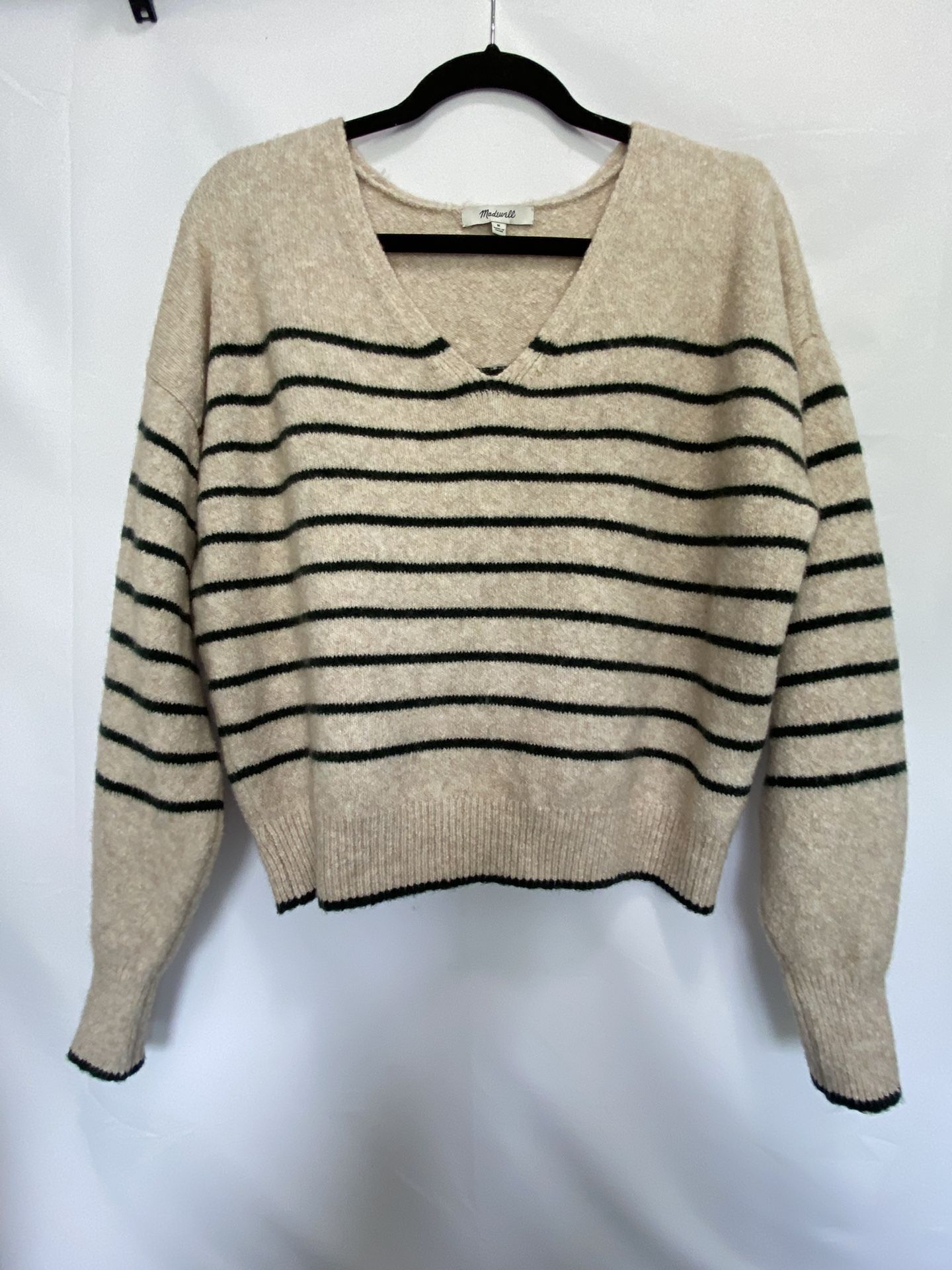 Madewell Wedged V-Neck Sweater Luxury Forest Stripe Size M