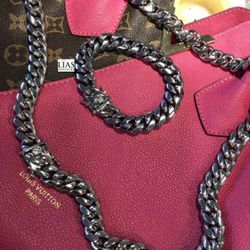 New 18k White Gold Cuban Link Chain and Bracelet Set 