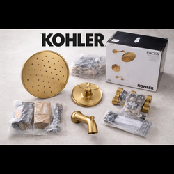 Kohler Paces Tub & Shower Faucet Set Complete Brushed Moderne Brass Valve Included New Open Box