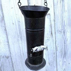 Vintage 5Kan Brass Umbrella Stand with Delft Porcelain Handle - Made in Holland; Vintage Decor. All Brass 