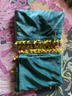 Opalhouse Velvet Curtain Panels – Set of 2 | Teal with Yellow Tassel Trim | Discontinued