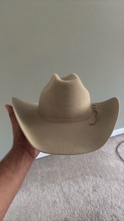 Light Blonde Stetson Leather Cowboy Hat With Rooster feather Size 7 1/8