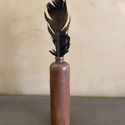 Metal Vase With Feathers