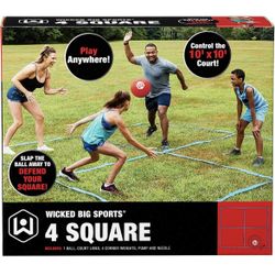 Wicked Big Sports 4 Square Game with Court Lines for Outdoor Play in The Backyard, Beach, Park, Fun for All, red (1925)