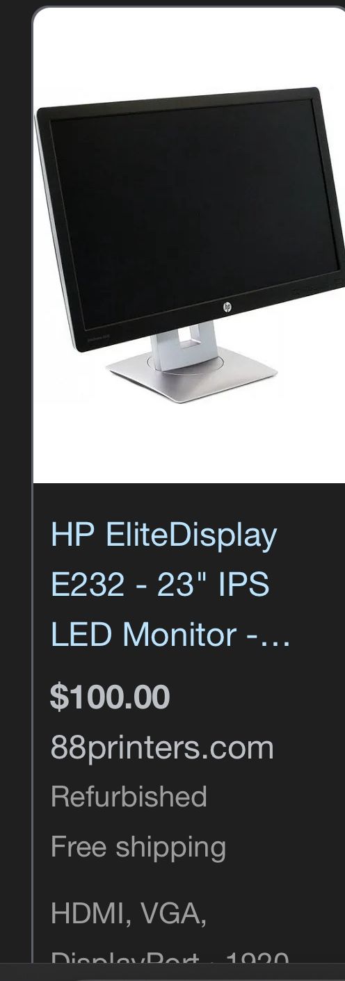 2 Hp Elite display E232 Monitors With Adjustable Stand