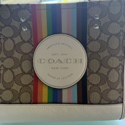 Coach Dempsey Tote in Signature Jacquard with Rainbow Stripe & Coach Patch - Limited Edition Pride C