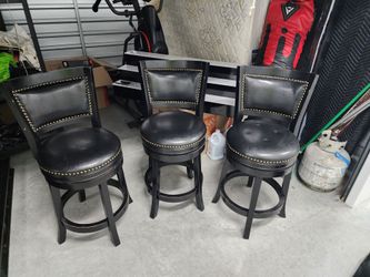 Set of 3 Black Leather Swivel Bar Stools