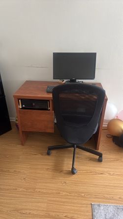 Old computer, computer desk chair