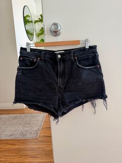 abercrombie & fitch the 90s relaxed jean high rise black denim shorts size 31