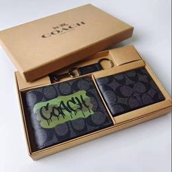 COACH Men's Mini Wallet with Brand Logo Print, Flap Closure, Coated Canvas, in Charcoal with Black 
