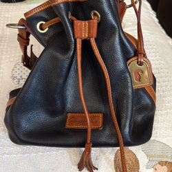 Vintage Black Drawstring, Dooney And Bourke Leather Purse