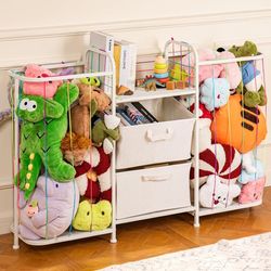 New Bookshelf and Toy Storage, Large 3-in-1 Book Shelf for Kids Rooms, Toddler Stuffed Animal Zoo, Toy Storage Organizer for Playroom, Montessori Book