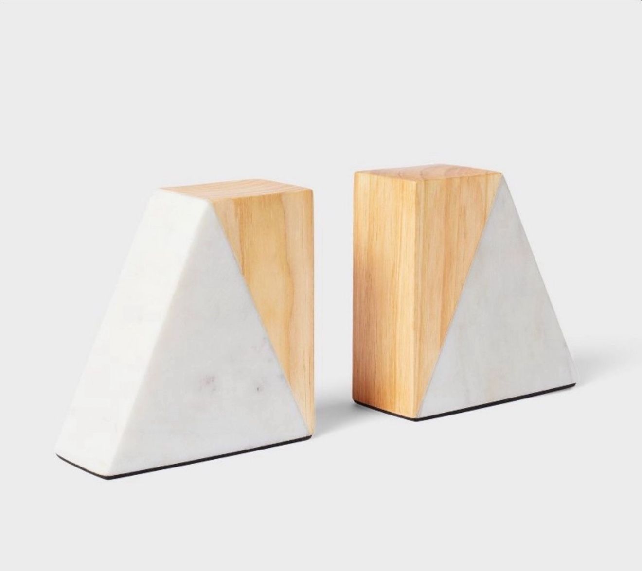 New 2pk Marble and Wood Bookend Set - Threshold™
