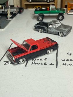 1/64 scale m2 Diecast Pickup Truck Model Car Red Black Flames