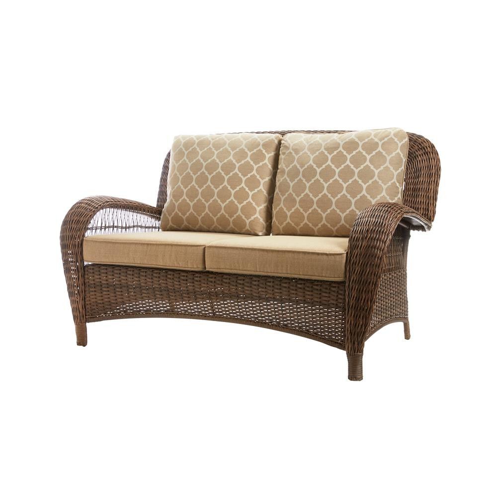 New Hampton Bay Beacon Park Brown Wicker Outdoor Patio Loveseat with Standard Toffee Cushions ☆Pick up only☆