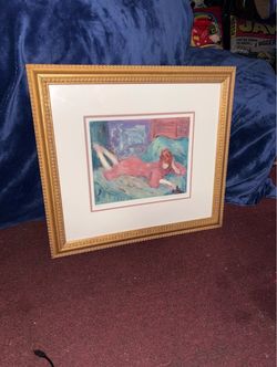 Barbara A. Wood signed ,543 of 975. Lounging with cat. Framed