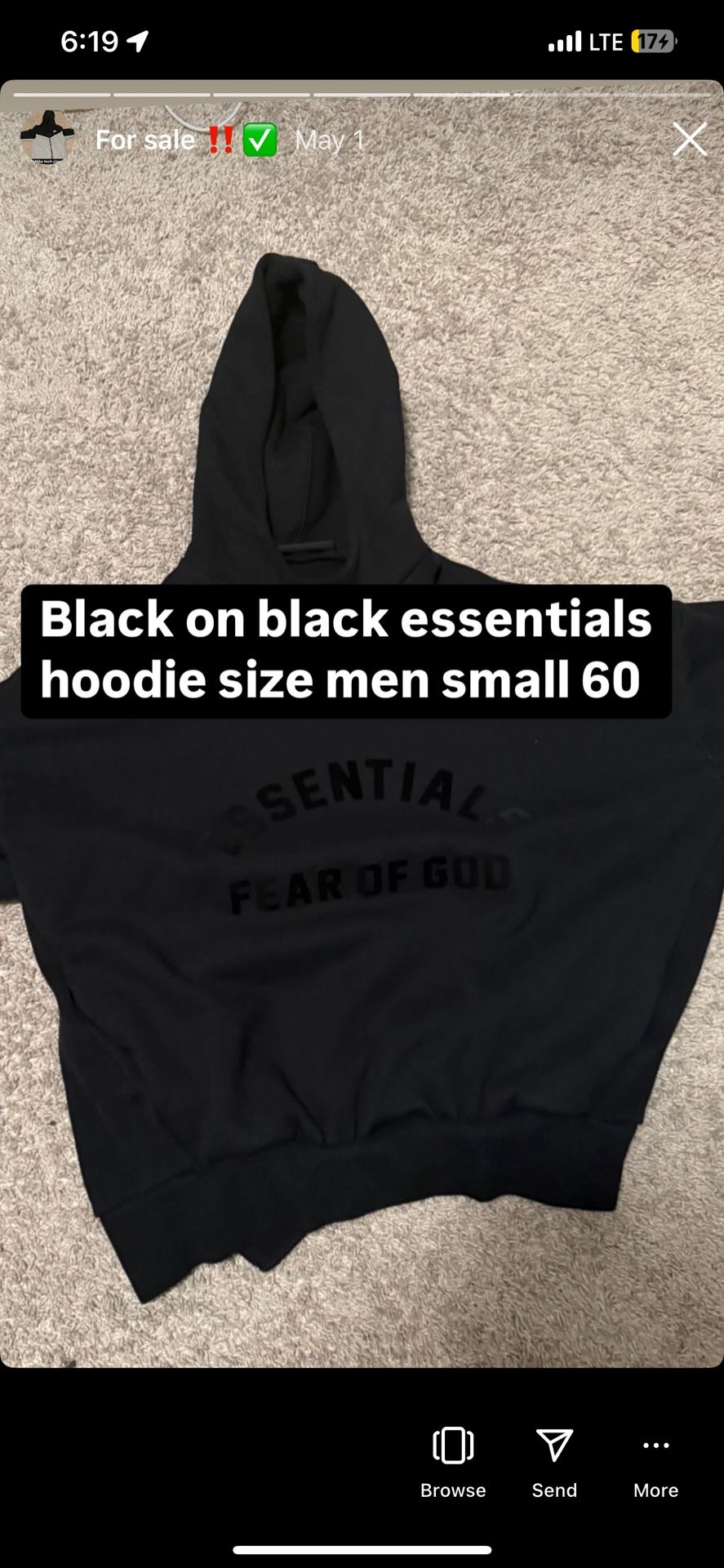 Black Essential Hoodie Men’s Small $60