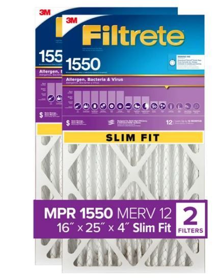 3M Filtrete Allergen Reduction Deep Pleat Filter 4" Slim Fit, 2-pack
