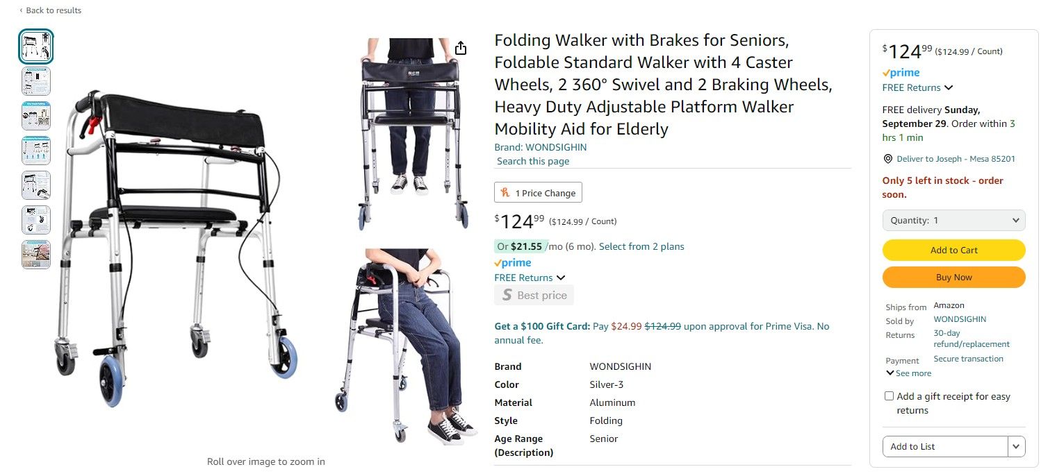 Folding Walker with Brakes