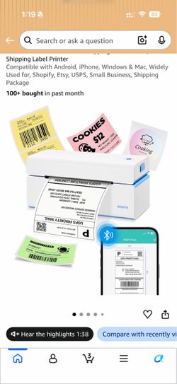 ORGSTA Bluetooth Thermal Shipping Label Printer, 4x6 Shipping Label Printer Compatible with Android, iPhone, Windows & Mac, Widely Used for, Shopify, 