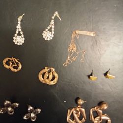 Lot Of Vintage Jewelry Six Pairs Earrings One Gold Necklace With HAM Inscription