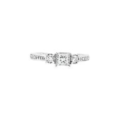 14K White Gold Diamond Ring with Princess Cut Solitaire