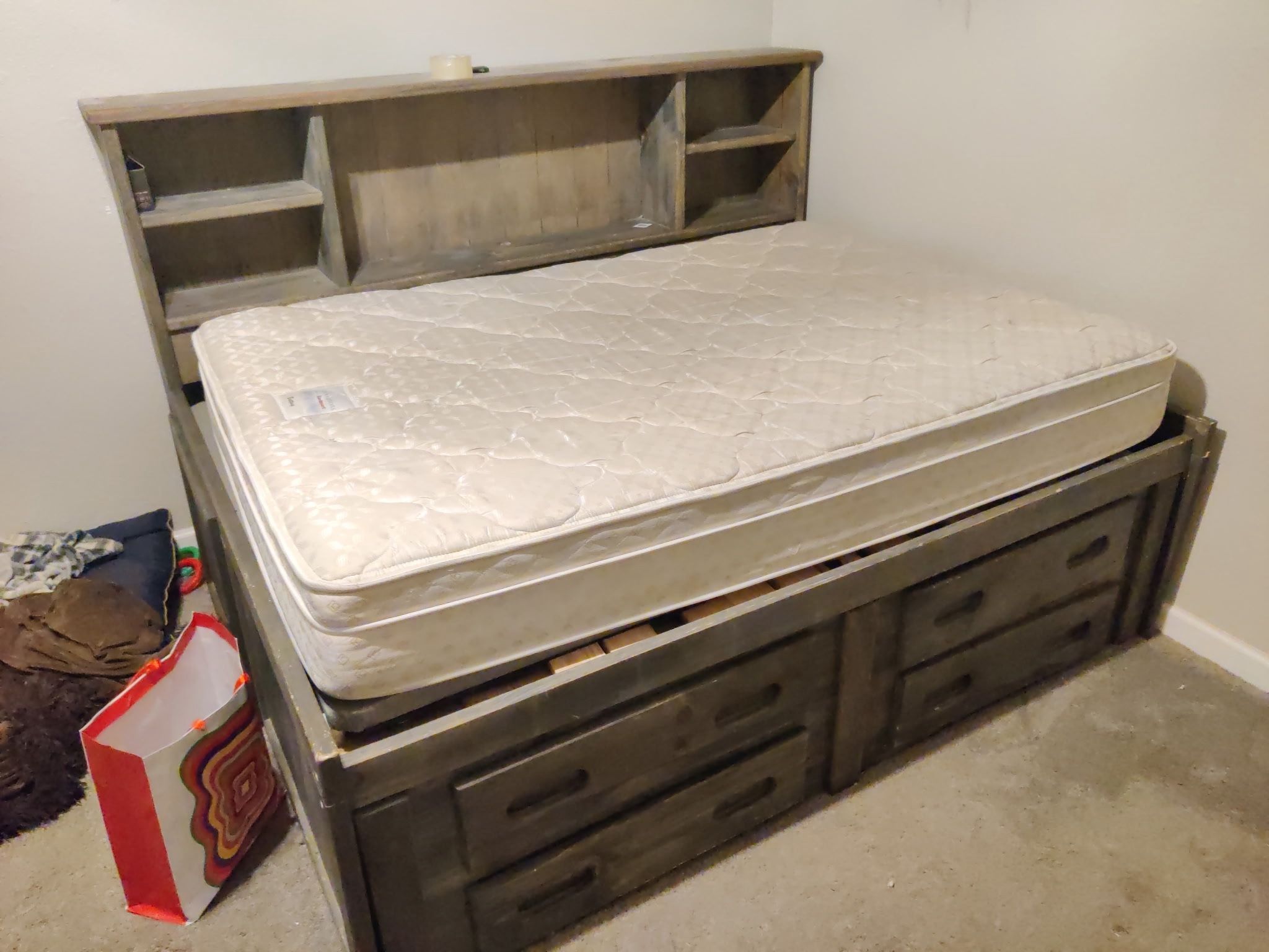 Full Sized Greyish Captains Bed