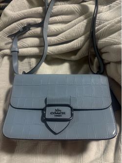 Coach blue croc embossed leather bag