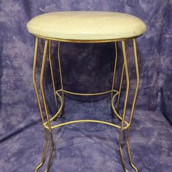 Vintage MCM Gold Tone Metal Padded Seat Vanity Stool