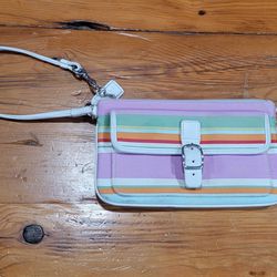 Coach Hampton Wristlet - Pouch, Envelope, Pocket Striped Canvas Clutch Handbag