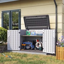 Outdoor Storage Cabinet 35 Cu.Ft Outdoor Trash Can Storage Shed Waterproof Horizontal Storage Shed Outdoor Storage for Garbage Bin, Generator, and Law