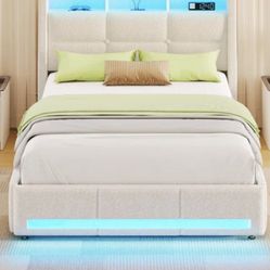 Twin Size Upholstered Bed With LED Lighting 
